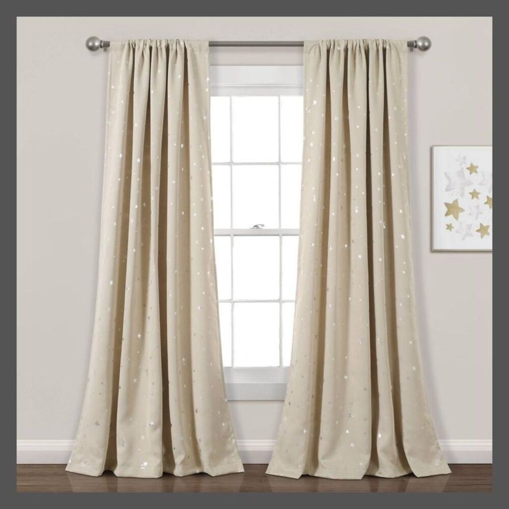 Lush Decor - Set of 2 95"x52" Kids' Star Blackout Window Curtai Neutral